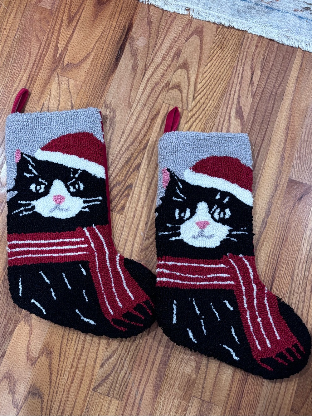 Holiday Cat Knit Pet Stocking - Red and Black Set of 2